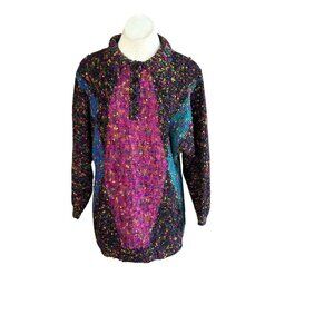 Vintage 90s Confetti Colorblock Baggy Henley Sweater Size M